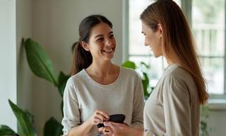 Happy client tracking weight with a coach